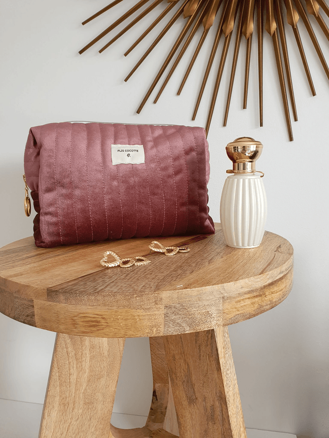 Violette  la trousse de toilette en velours rose/vert